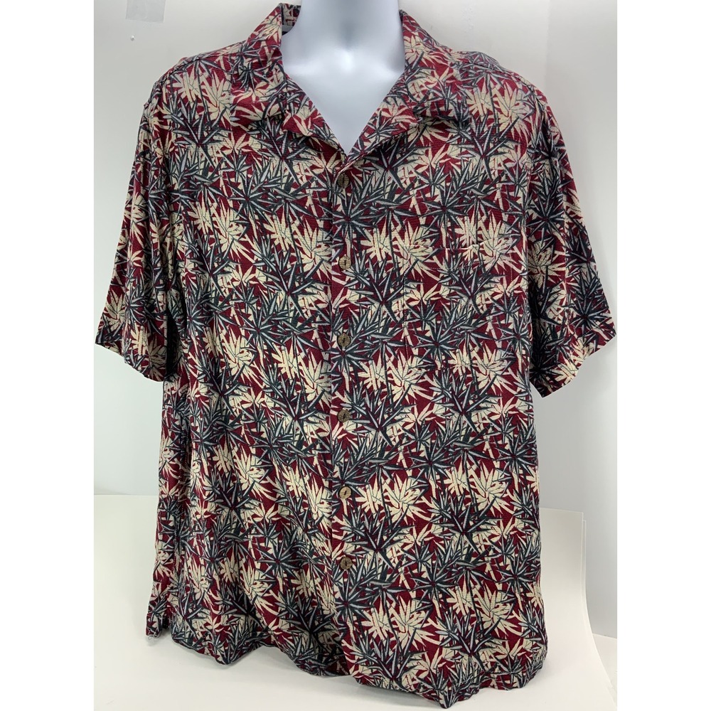 Caribbean Mens Size 2XL Red Hawaiian Shirt Silk Blend Casual Button Front Vin